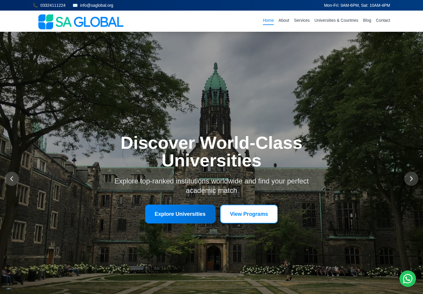 SA Global Education website preview